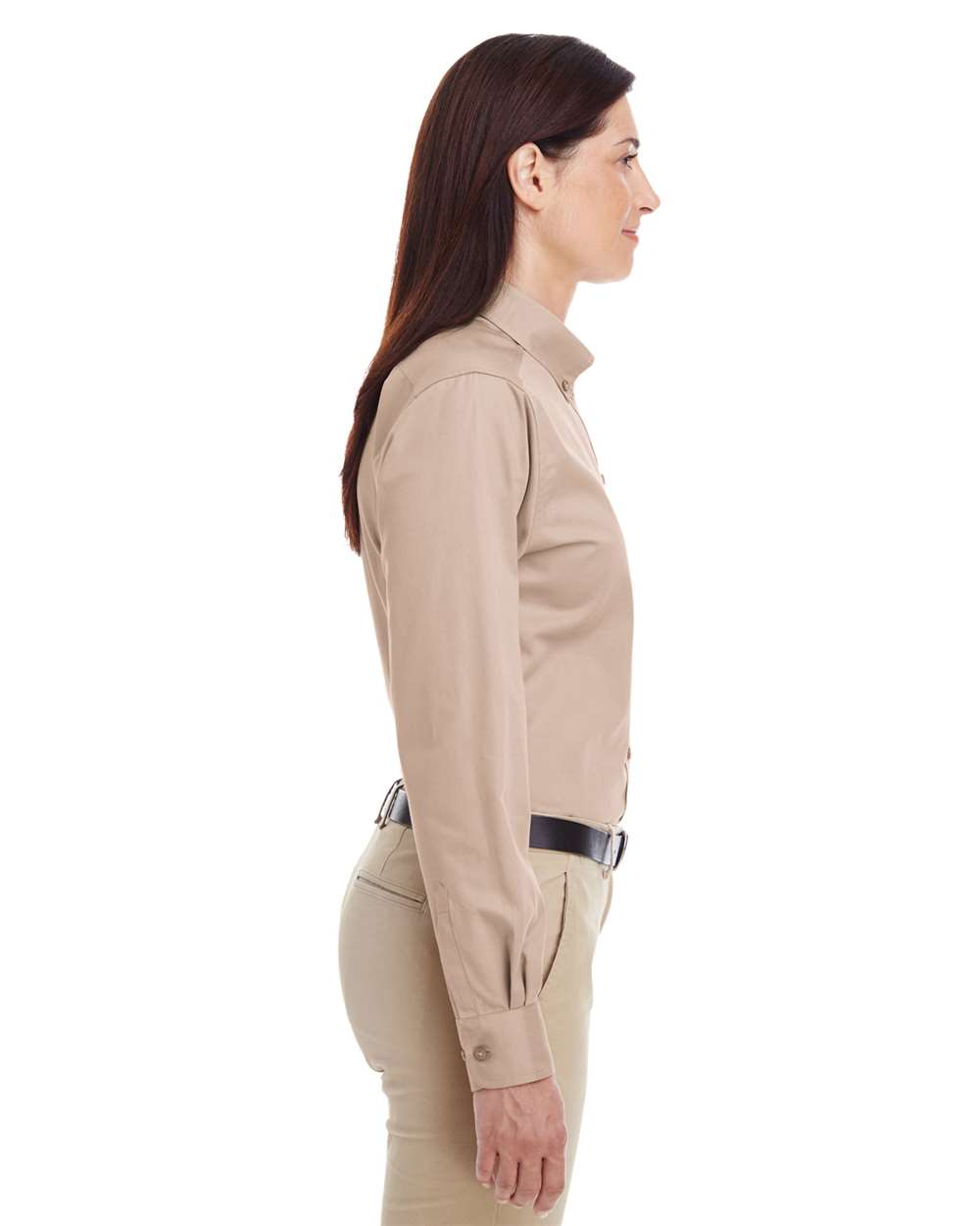 Women's Foundation Cotton Twill Shirt with Teflon - OnModelSide - B260B9242 - Khaki