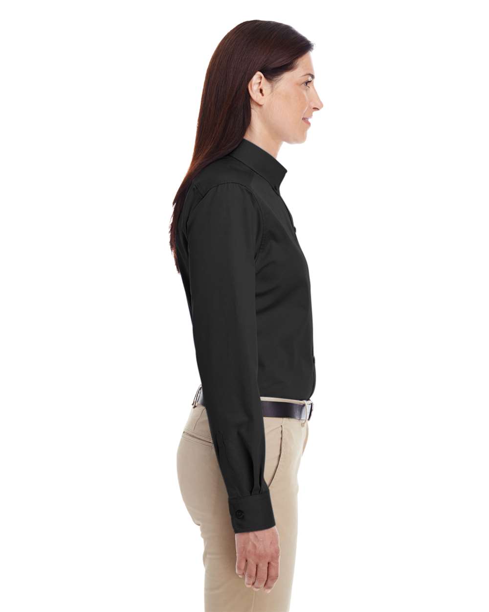 Women's Foundation Cotton Twill Shirt with Teflon - OnModelSide - B260B9502 - Black
