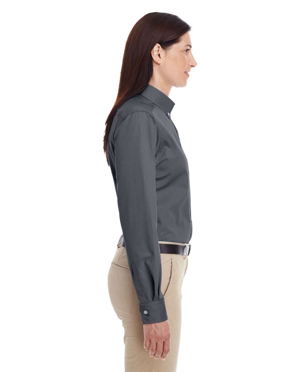 Women's Foundation Cotton Twill Shirt with Teflon - OnModelSide - B260B9592 - Dark Charcoal