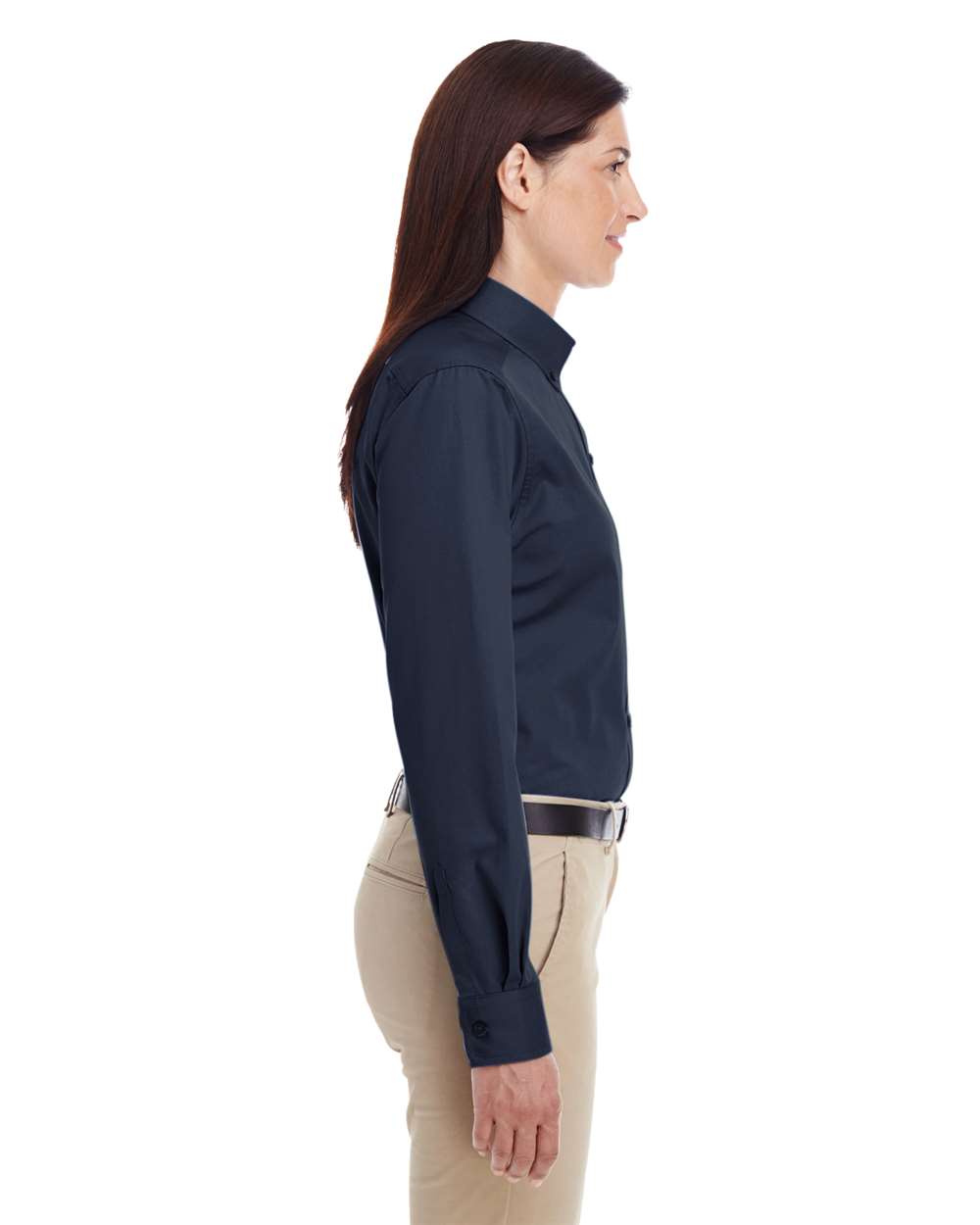 Women's Foundation Cotton Twill Shirt with Teflon - OnModelSide - B260B9652 - Dark Navy