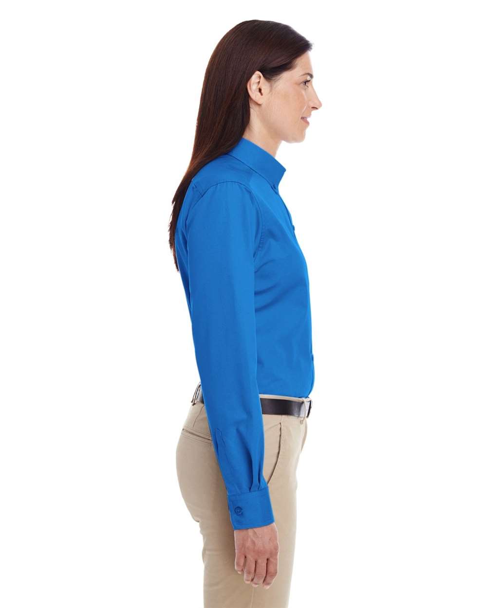 Women's Foundation Cotton Twill Shirt with Teflon - OnModelSide - B260B9752 - French Blue