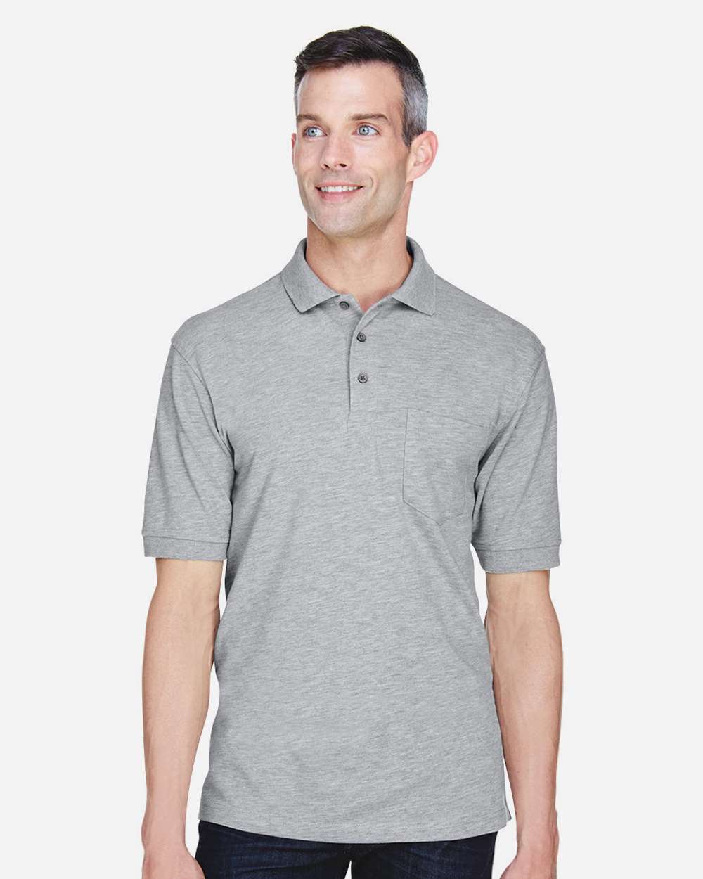 Men's Easy Blend™ Polo with Pocket - OnModelFront - B205B9093 - Grey Heather