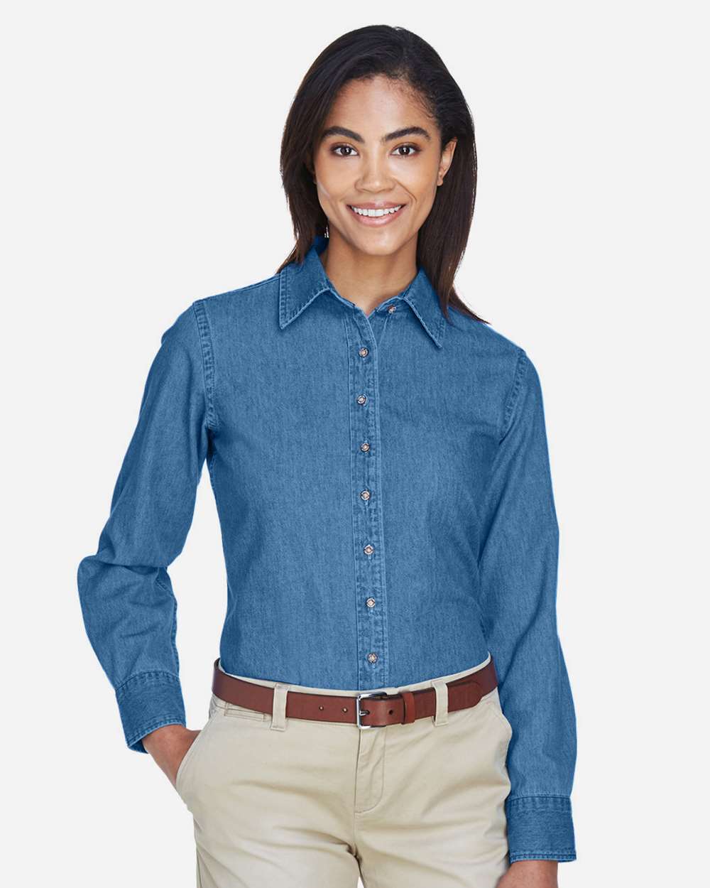 Women's Denim Shirt - OnModelFront - B250B9253 - Light Denim