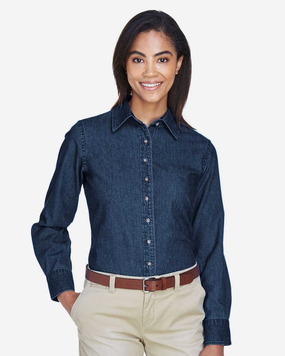 Women's Denim Shirt - OnModelFront - B250B9653 - Dark Denim