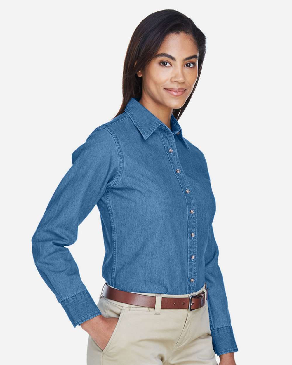Women's Denim Shirt - OnModelSide - B250B9253 - Light Denim