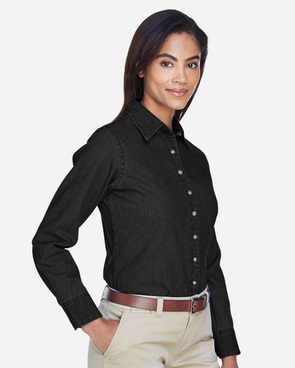 Women's Denim Shirt - OnModelSide - B250B9503 - Washed Black