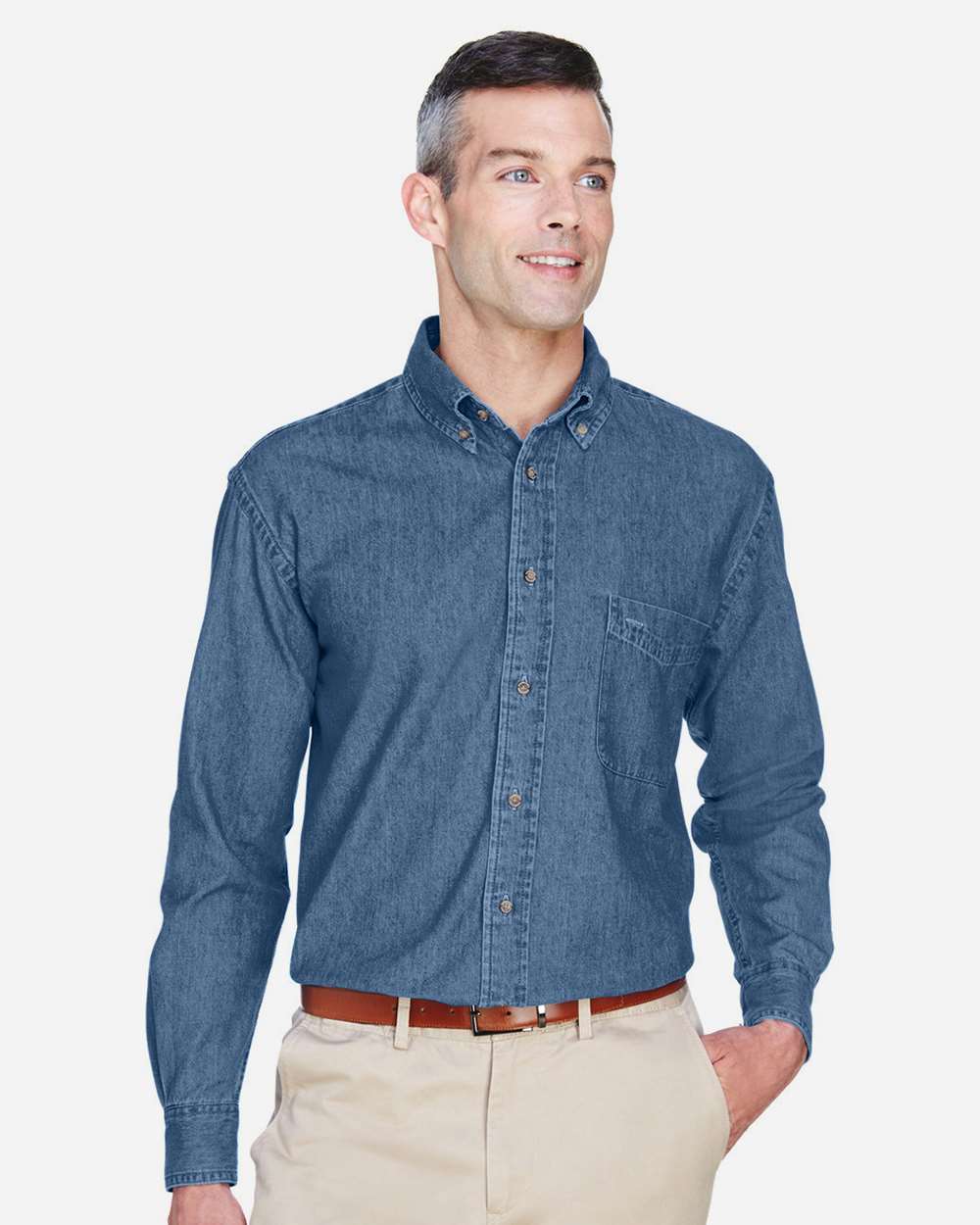 Men's Tall Denim Shirt - OnModelFront - B249B9256 - Light Denim