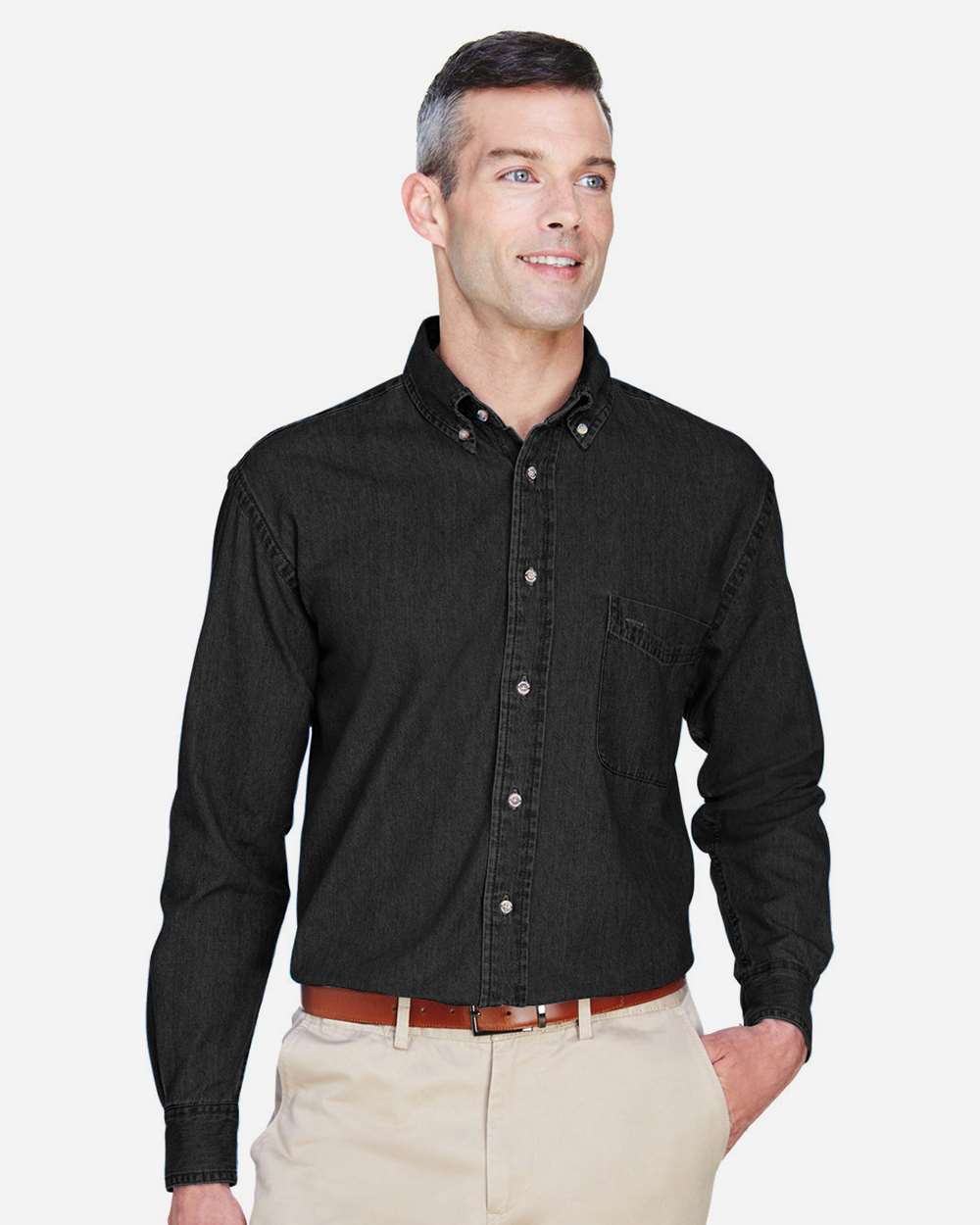 Men's Tall Denim Shirt - OnModelFront - B249B9506 - Washed Black