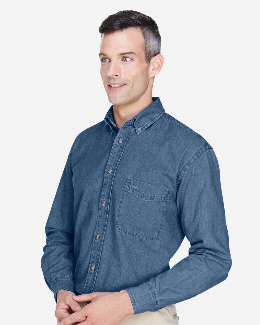 Men's Tall Denim Shirt - OnModelSide - B249B9256 - Light Denim