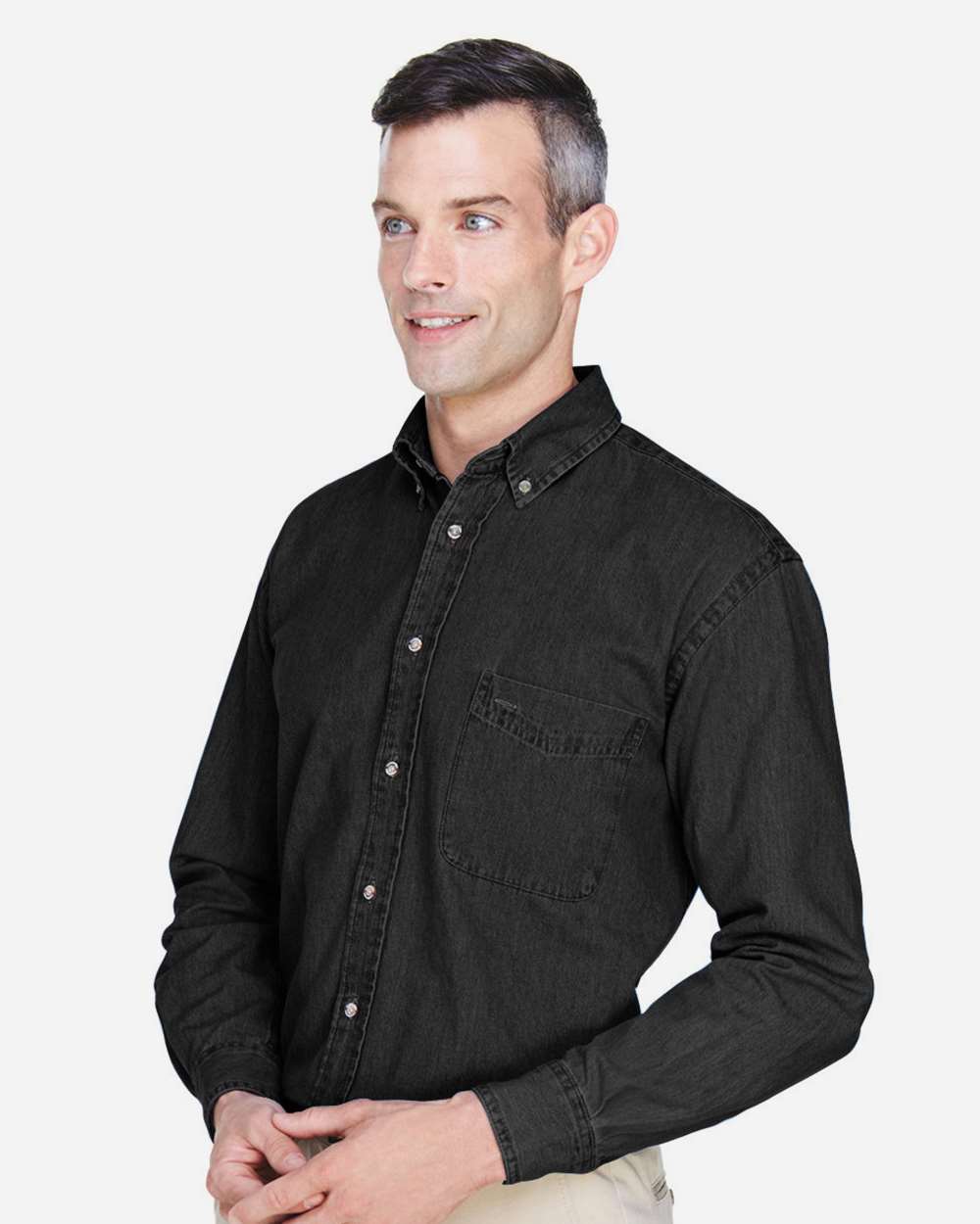 Men's Tall Denim Shirt - OnModelSide - B249B9506 - Washed Black