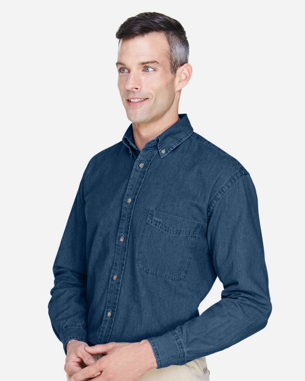 Men's Tall Denim Shirt - OnModelSide - B249B9656 - Dark Denim