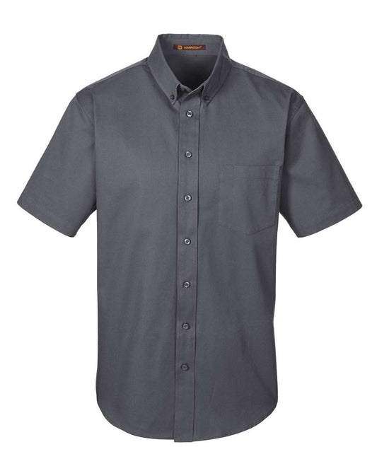 Men's Foundation Short Sleeve Cotton Twill Dress Shirt with Teflon - Front - B830B9599 - Dark Charcoal