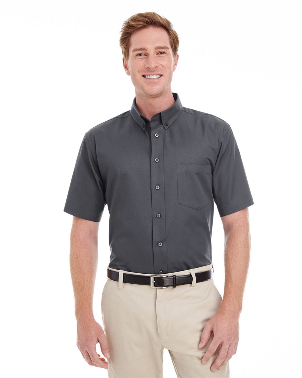 Men's Foundation Short Sleeve Cotton Twill Dress Shirt with Teflon - styleImage