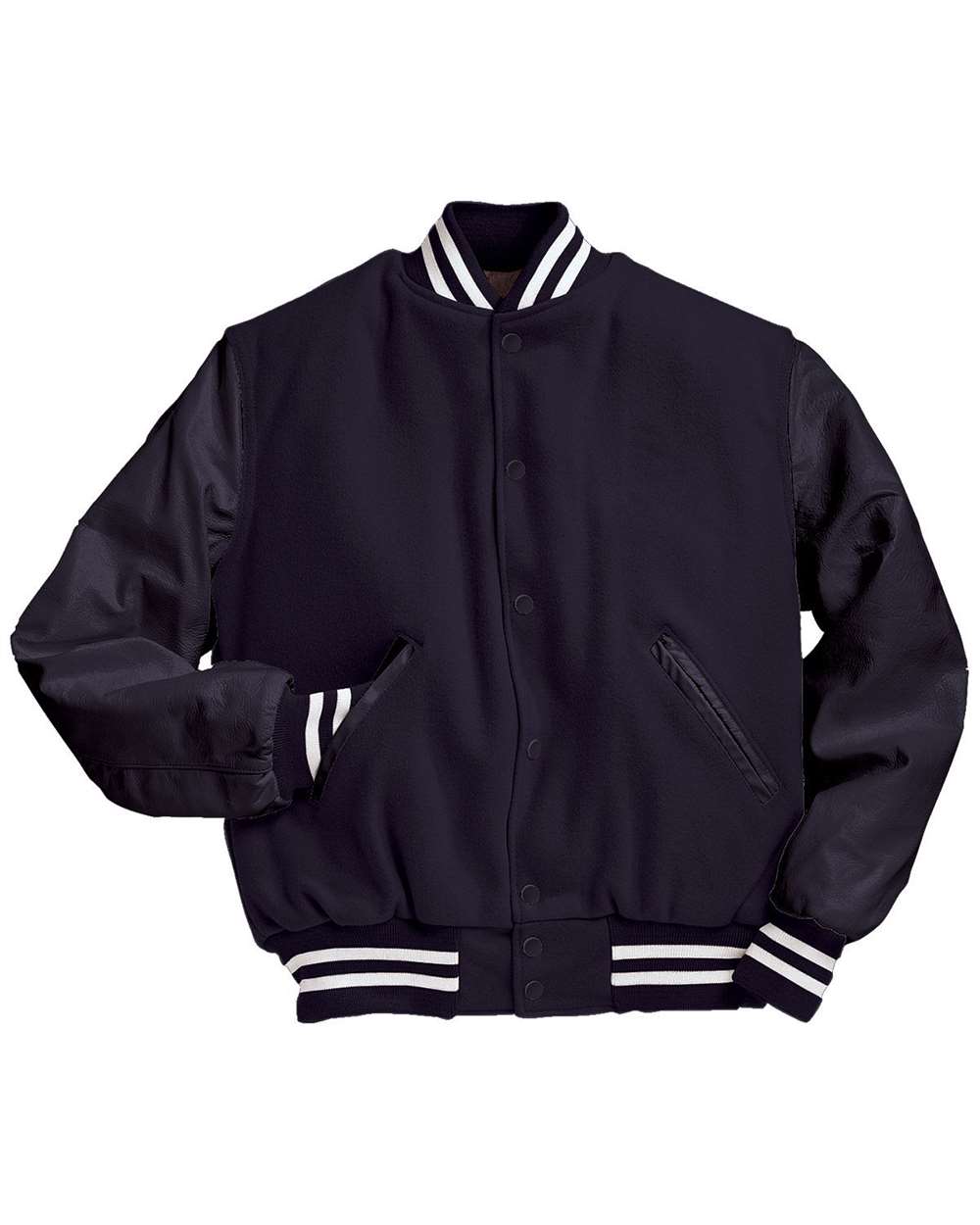 Men's Varsity Wool Jacket - Front - B14964132 - Dark Navy/ Dark Navy/ White