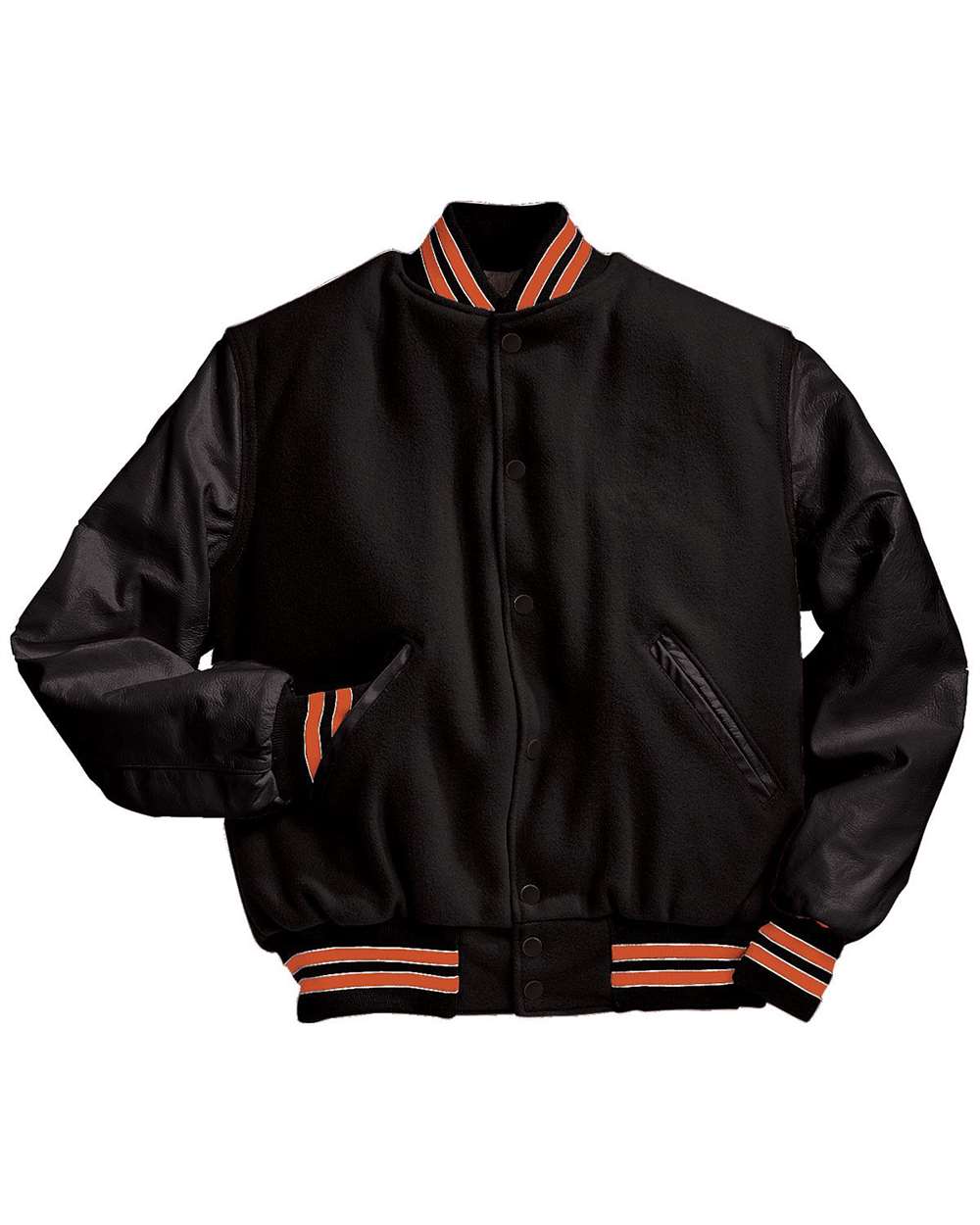 Men's Varsity Wool Jacket - Front - B14964342 - Black/ Burnt Orange/ White