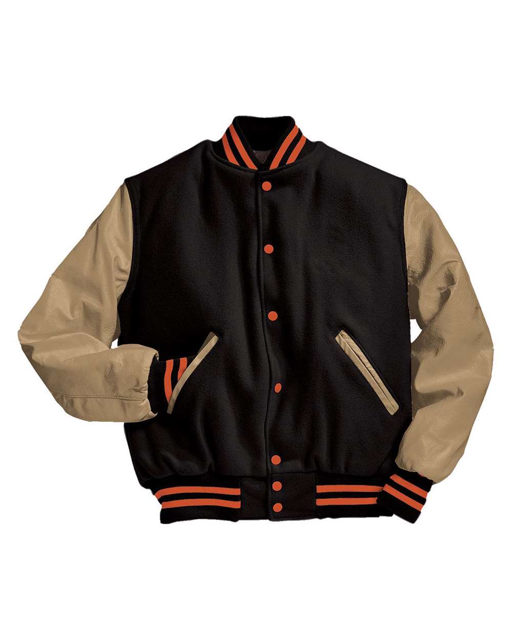 Men's Varsity Wool Jacket - Front - B14964352 - Black/ Cream/ Burnt Orange