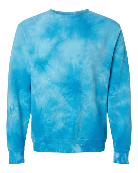 Unisex Midweight Tie-Dyed Crewneck Sweatshirt - Front - B19676252 - Tie Dye Aqua Blue