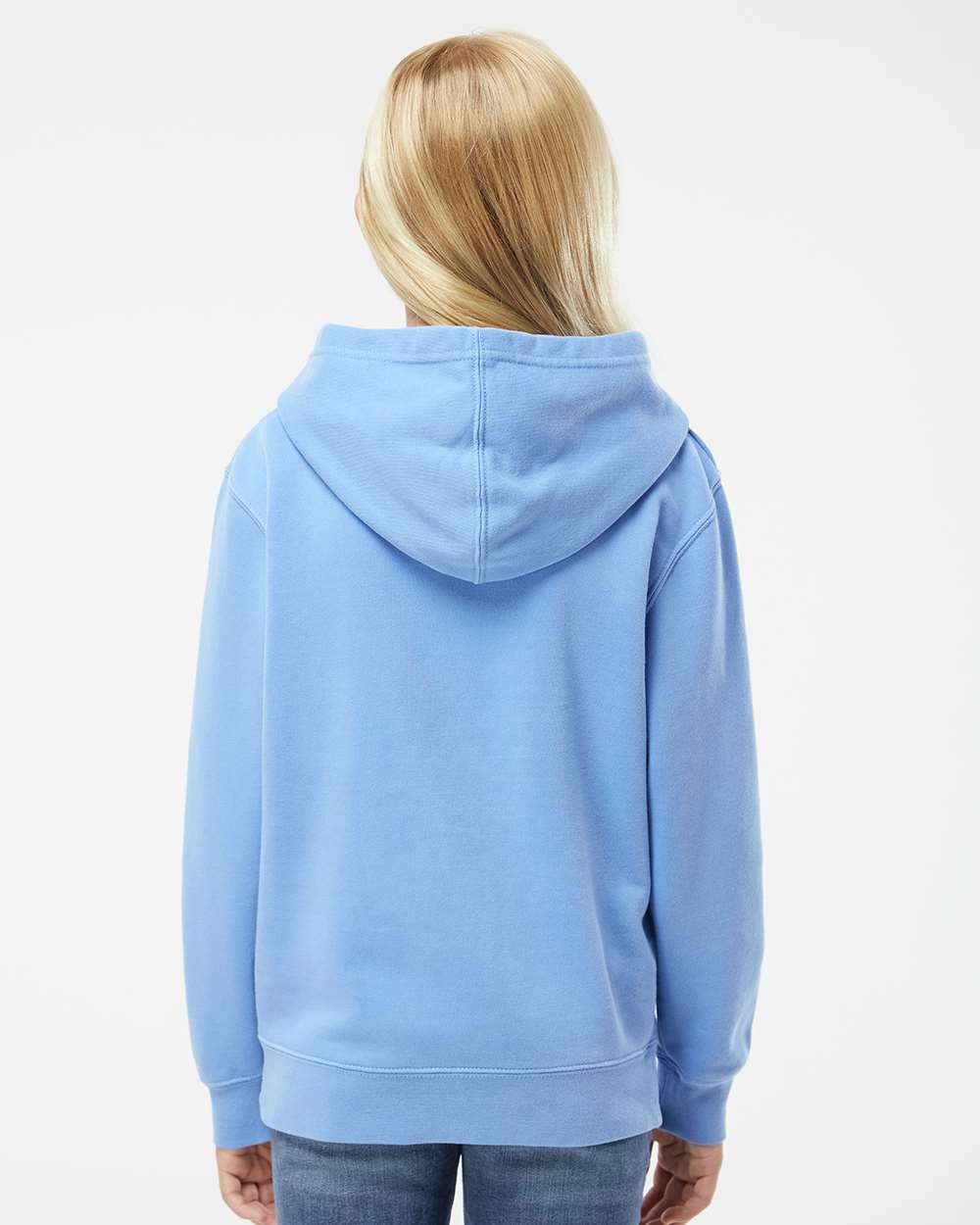 Youth Midweight Pigment-Dyed Hooded Sweatshirt - OnModelBack - B11176252 - Pigment Light Blue