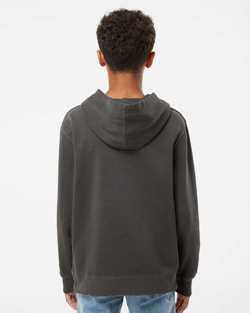 Youth Midweight Pigment-Dyed Hooded Sweatshirt - OnModelBack - B11176502 - Pigment Black