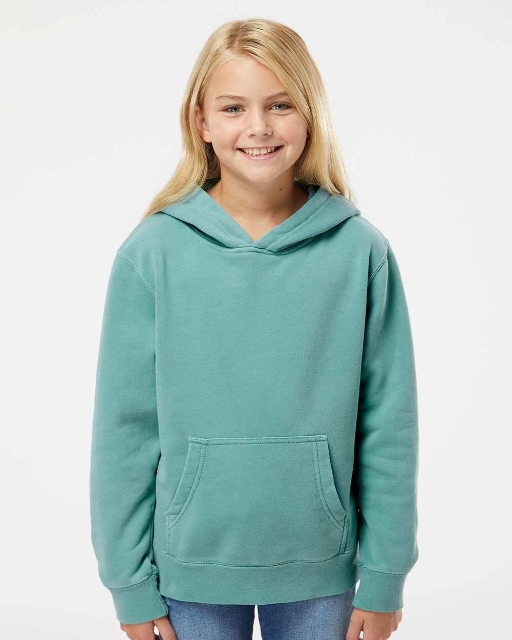 Youth Midweight Pigment-Dyed Hooded Sweatshirt - OnModelFront - B11176192 - Pigment Mint