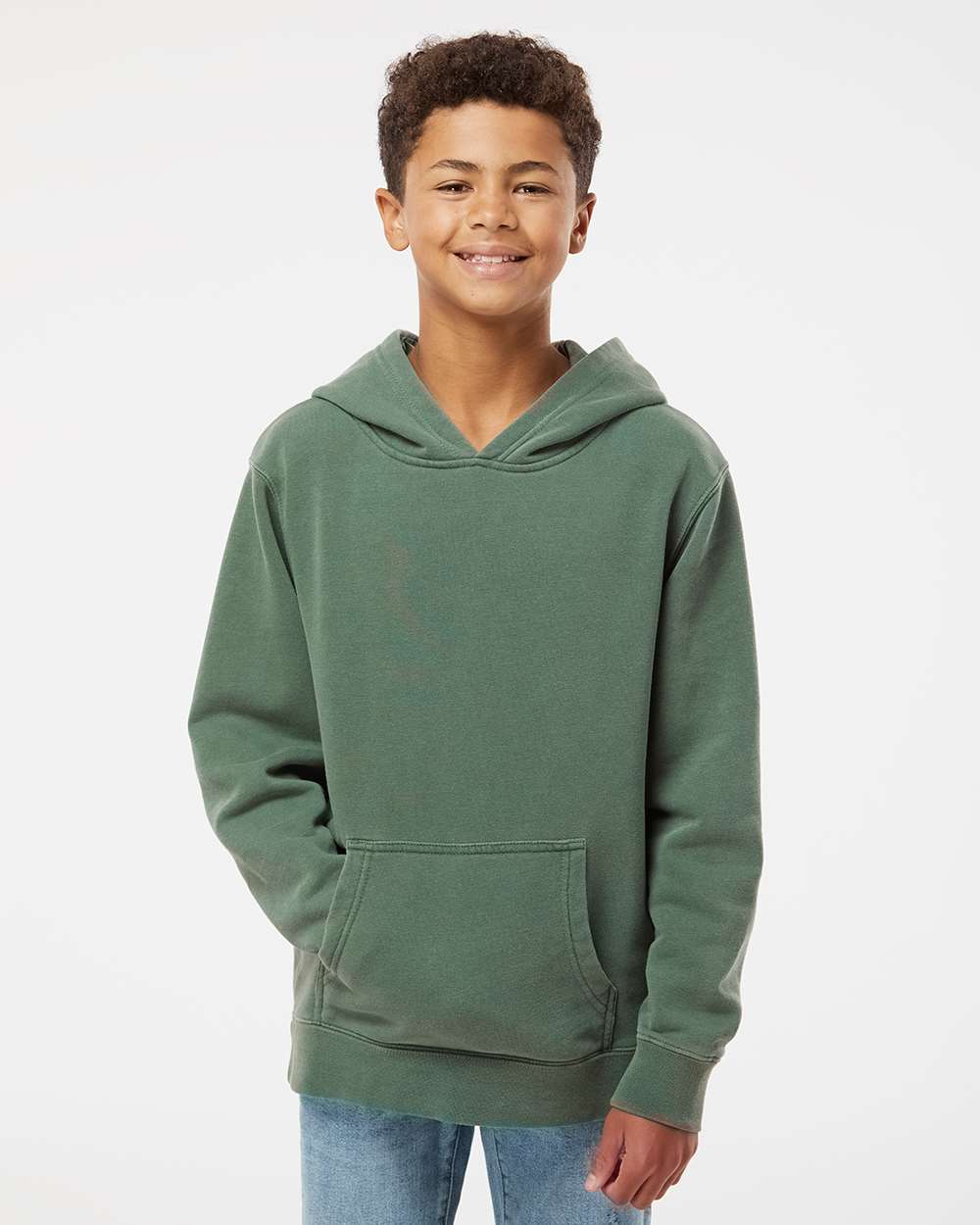 Youth Midweight Pigment-Dyed Hooded Sweatshirt - OnModelFront - B11176232 - Pigment Alpine Green