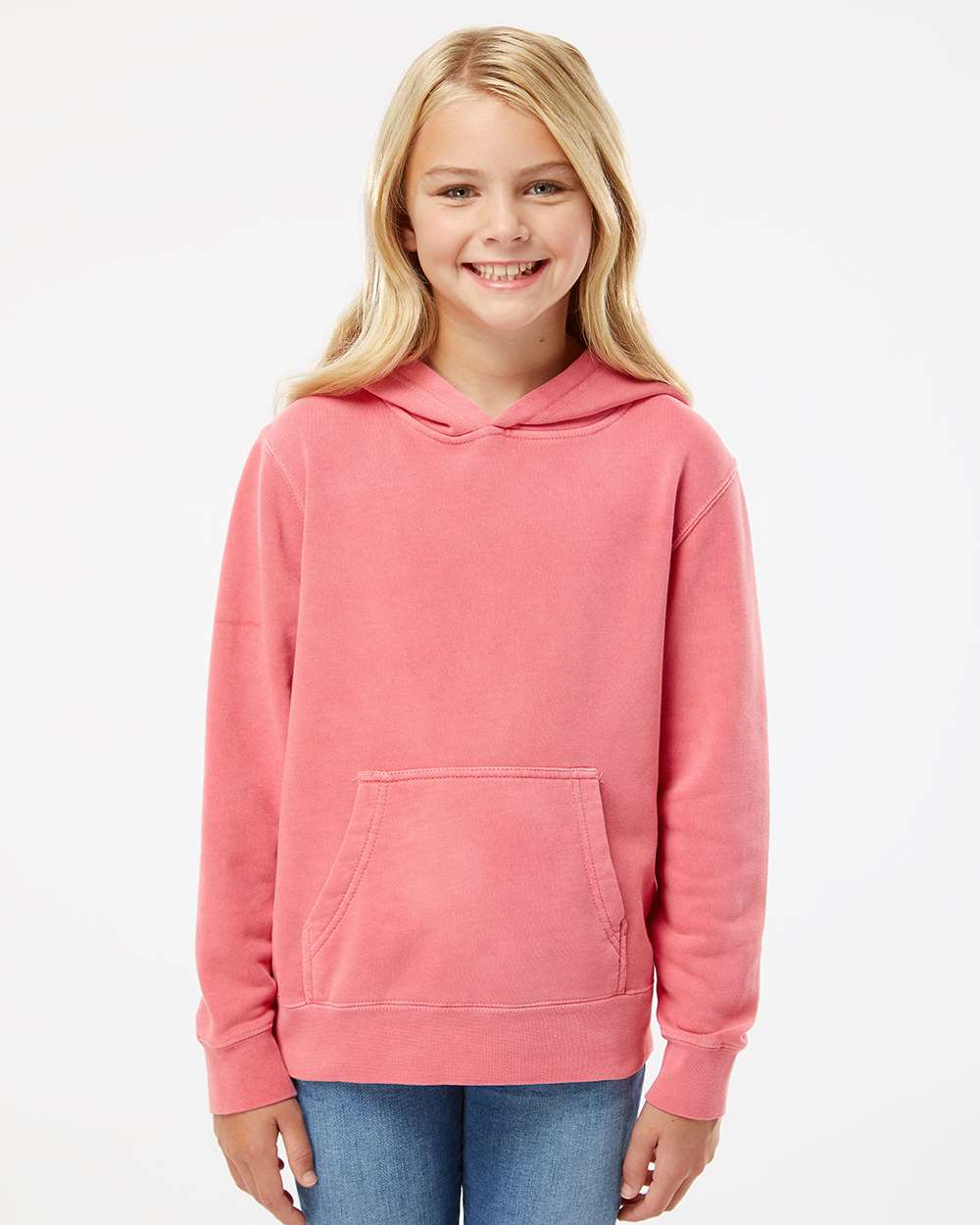 Youth Midweight Pigment-Dyed Hooded Sweatshirt - OnModelFront - B11176302 - Pigment Pink