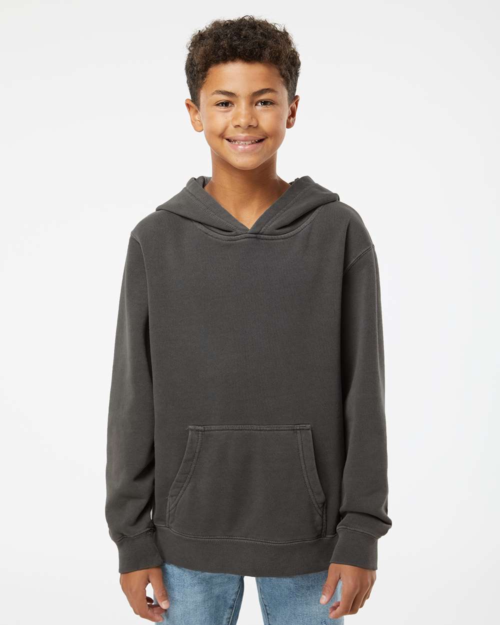 Youth Midweight Pigment-Dyed Hooded Sweatshirt - OnModelFront - B11176502 - Pigment Black