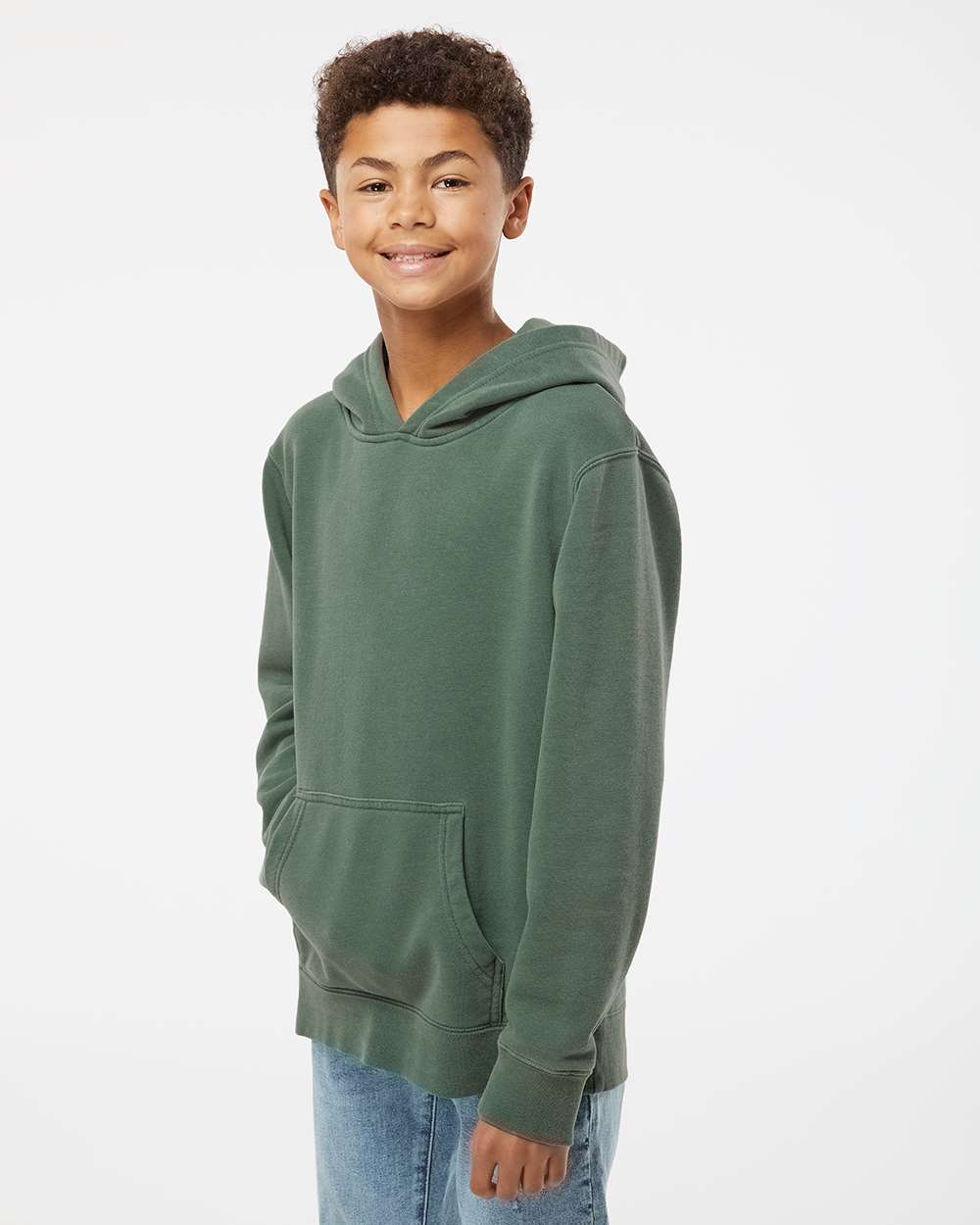 Youth Midweight Pigment-Dyed Hooded Sweatshirt - OnModelSide - B11176232 - Pigment Alpine Green