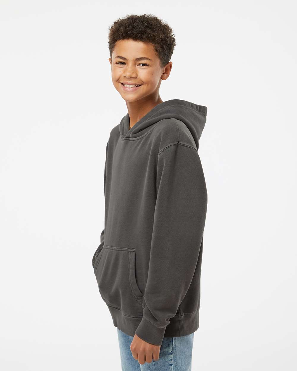 Youth Midweight Pigment-Dyed Hooded Sweatshirt - OnModelSide - B11176502 - Pigment Black