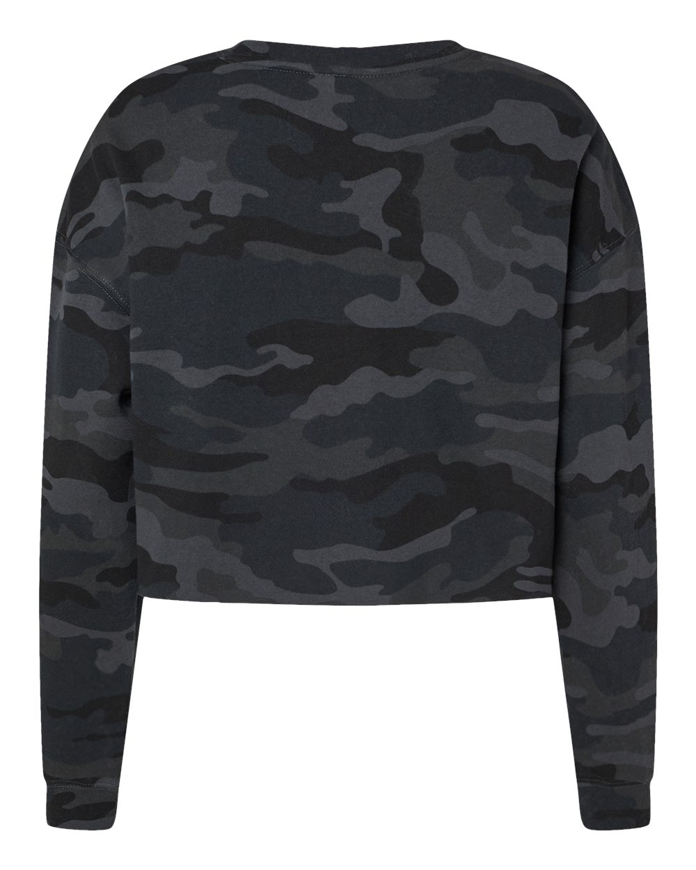Women's Lightweight Crop Crewneck Sweatshirt - Back - B03176982 - Black Camo
