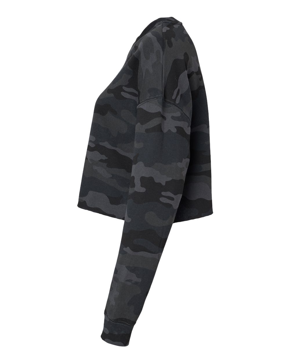 Women's Lightweight Crop Crewneck Sweatshirt - DirectSide - B03176982 - Black Camo