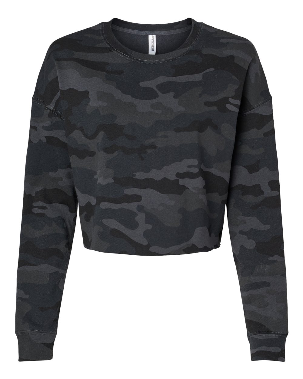 Women's Lightweight Crop Crewneck Sweatshirt - Front - B03176982 - Black Camo
