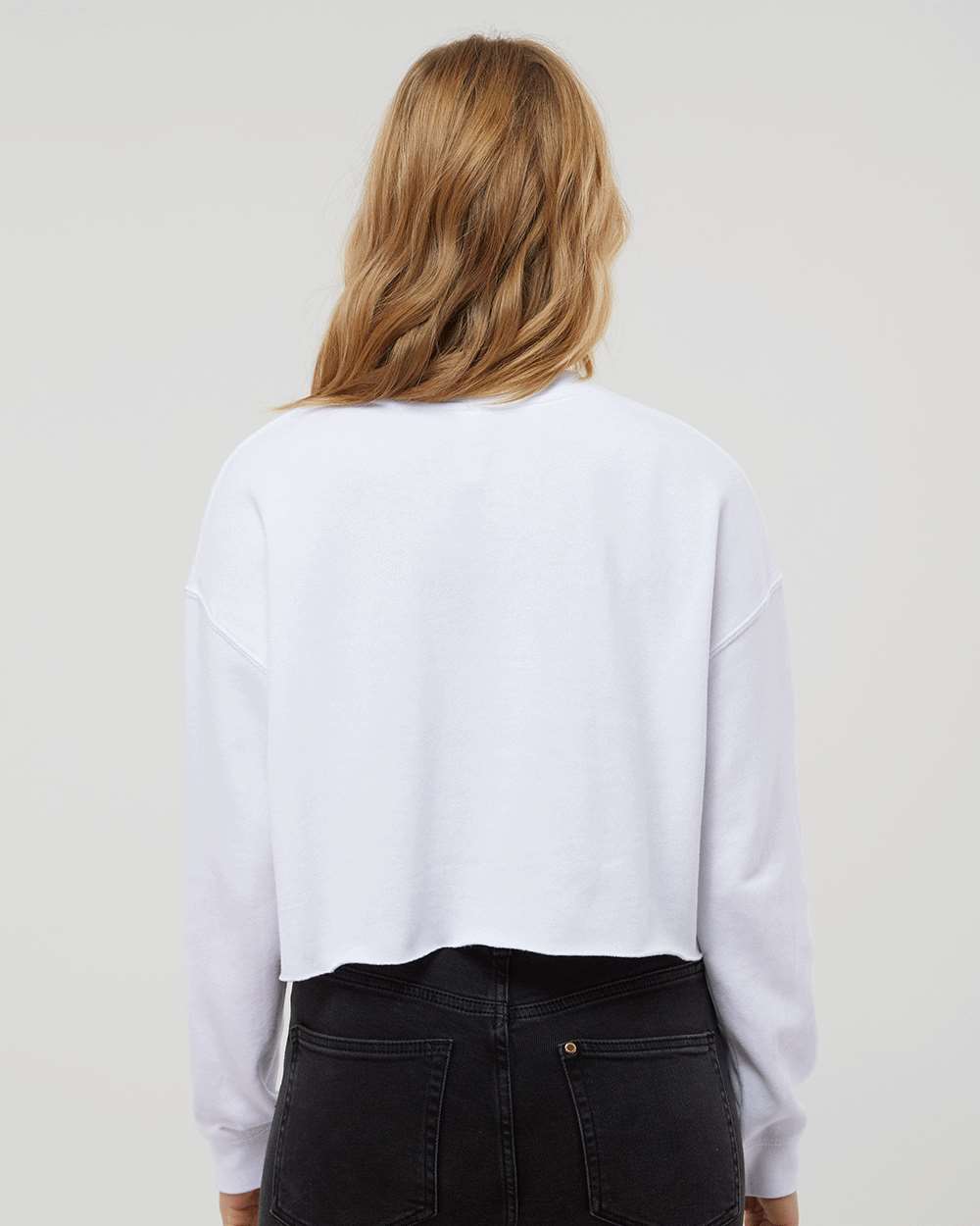 Women's Lightweight Crop Crewneck Sweatshirt - OnModelBack - B03176002 - White