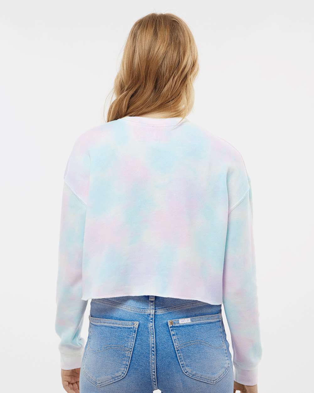 Women's Lightweight Crop Crewneck Sweatshirt - OnModelBack - B03176102 - Tie Dye Cotton Candy