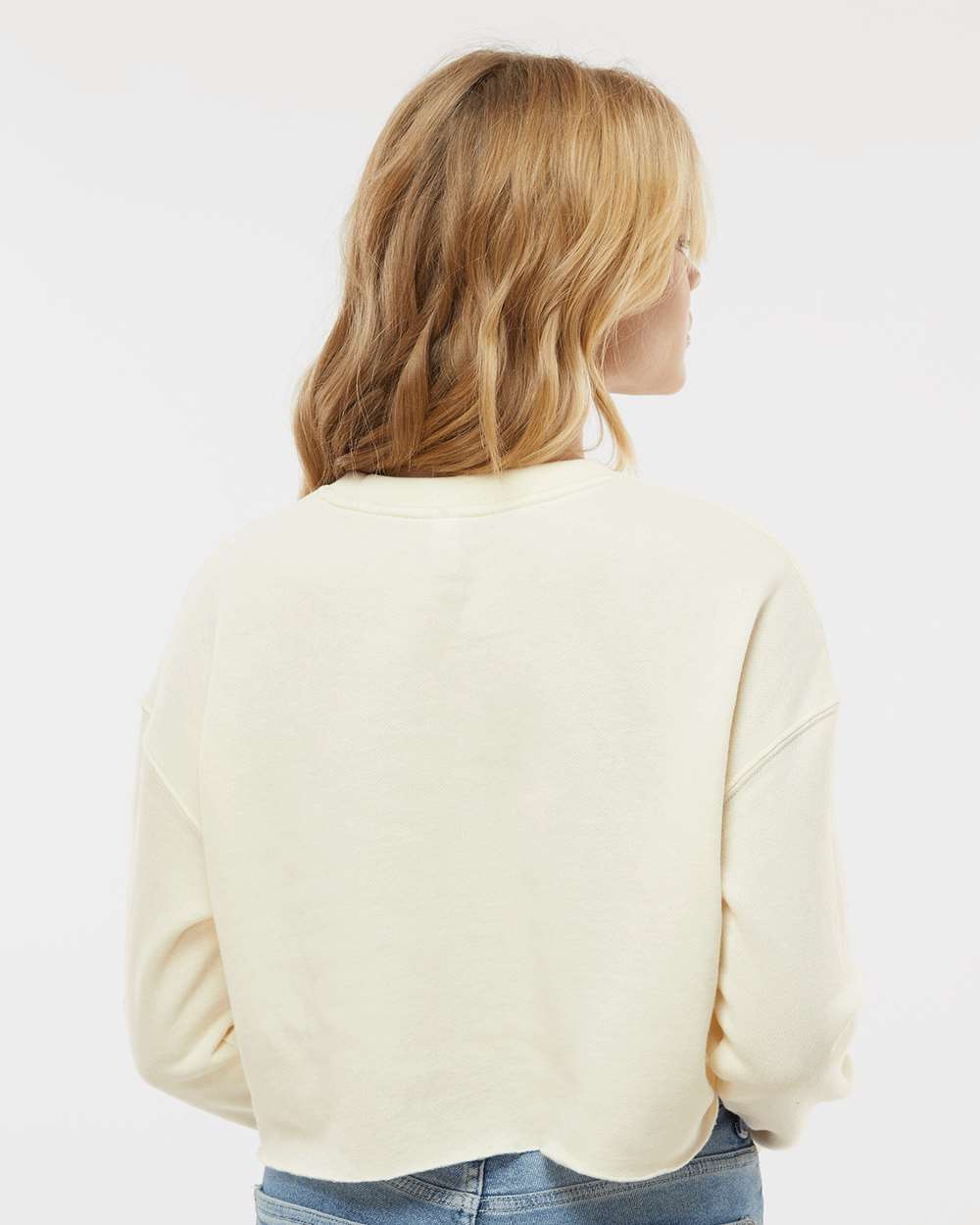 Women's Lightweight Crop Crewneck Sweatshirt - OnModelBack - B03176242 - Bone