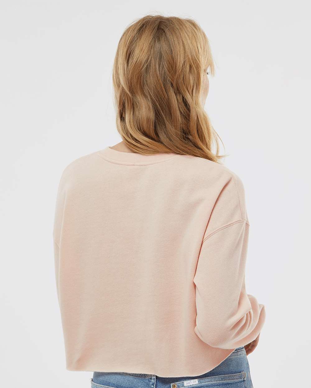 Women's Lightweight Crop Crewneck Sweatshirt - OnModelBack - B03176302 - Blush