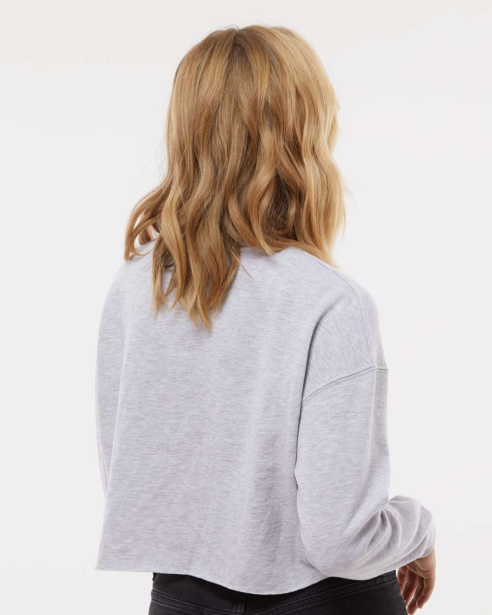 Women's Lightweight Crop Crewneck Sweatshirt - OnModelBack - B03176352 - Grey Heather