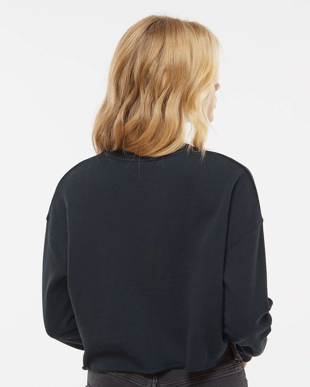 Women's Lightweight Crop Crewneck Sweatshirt - OnModelBack - B03176502 - Black