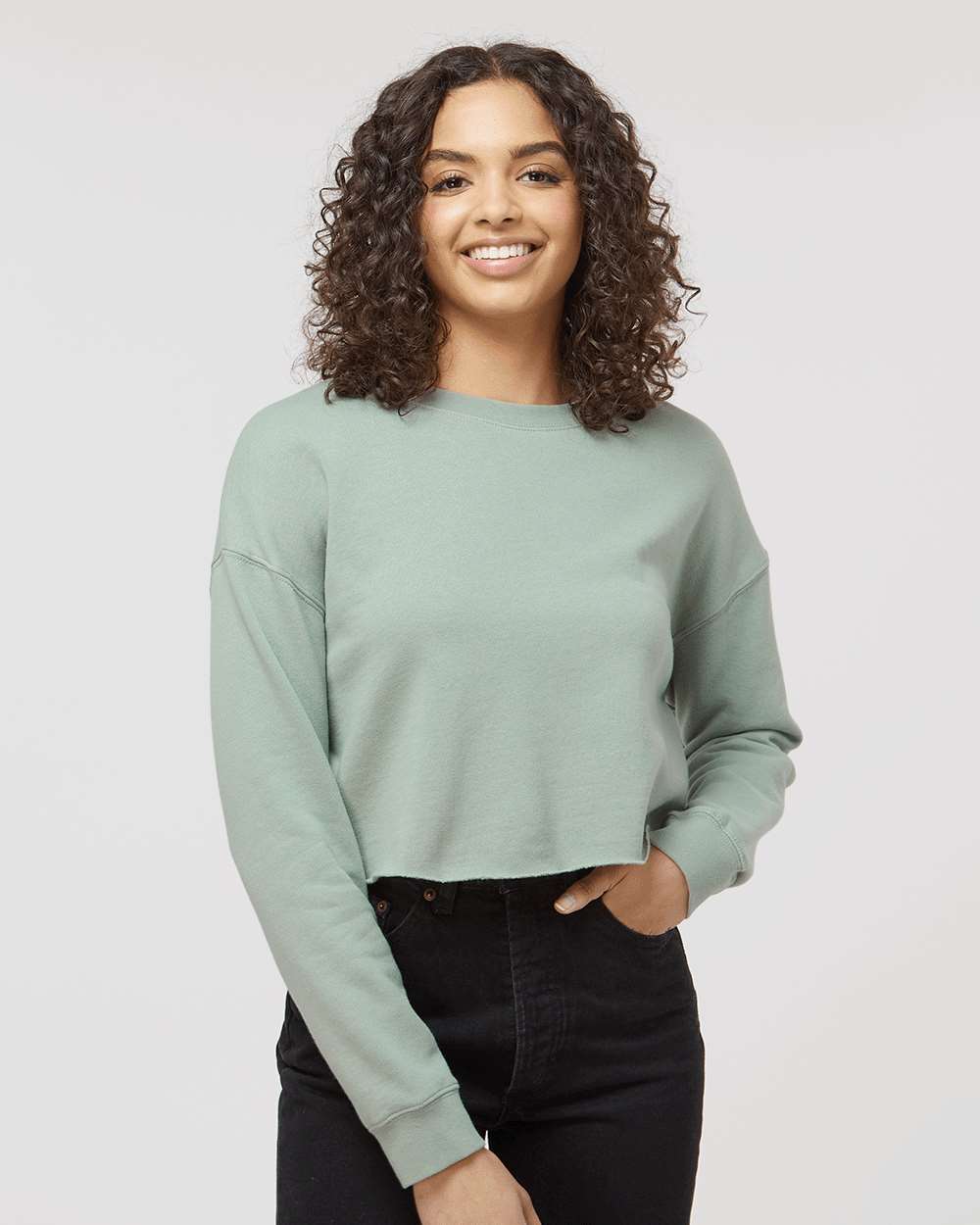 Women's Lightweight Crop Crewneck Sweatshirt - OnModelFront - B03176542 - Sage