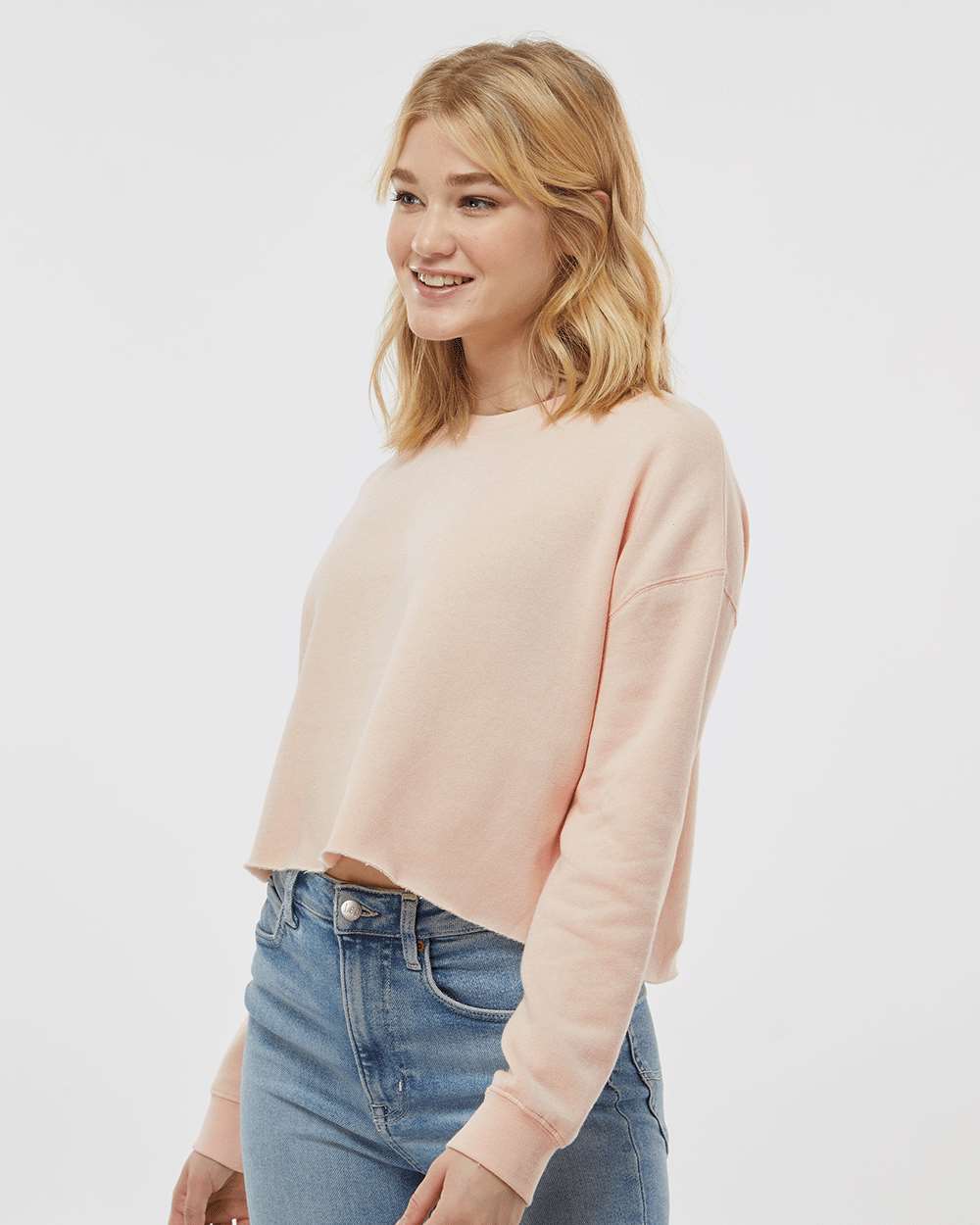 Women's Lightweight Crop Crewneck Sweatshirt - OnModelSide - B03176302 - Blush
