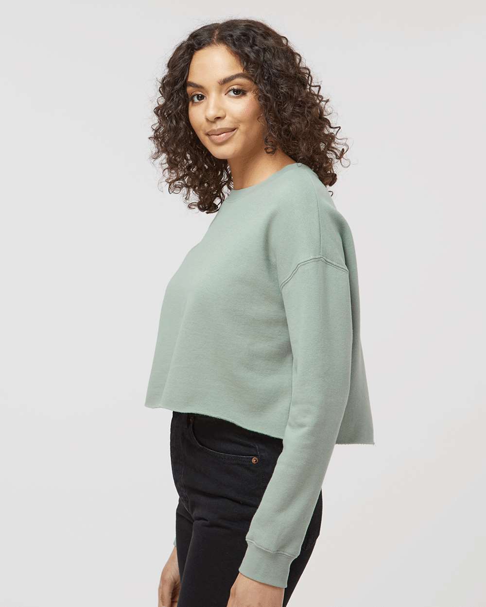 Women's Lightweight Crop Crewneck Sweatshirt - OnModelSide - B03176542 - Sage