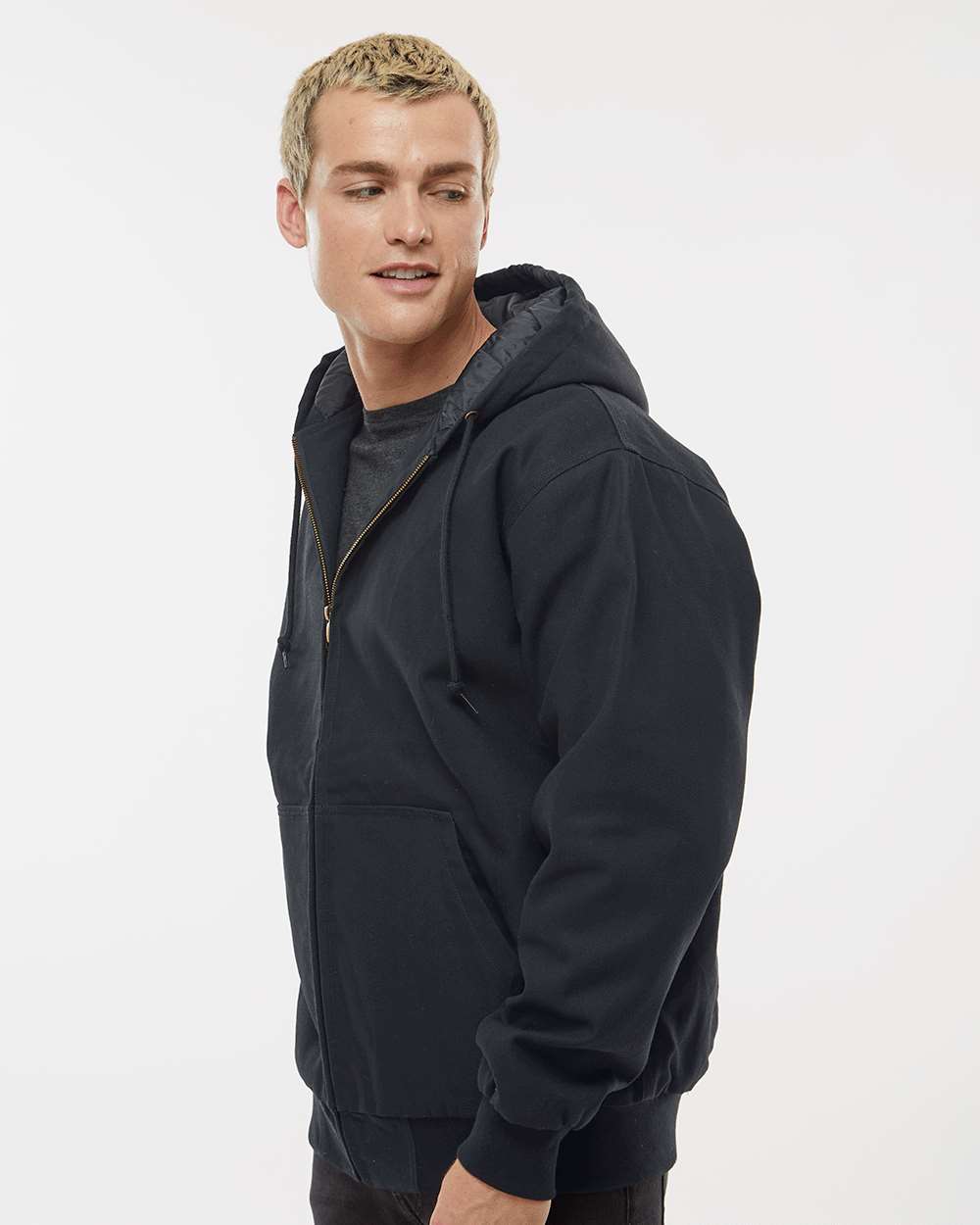 Men's Insulated Canvas Workwear Jacket - OnModelSide - B03276502 - Black