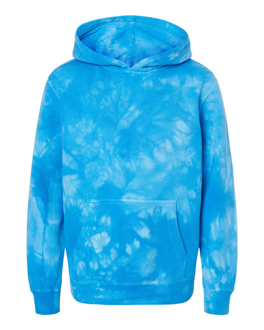 Youth Midweight Tie-Dyed Hooded Sweatshirt - Front - B03576252 - Tie Dye Aqua Blue