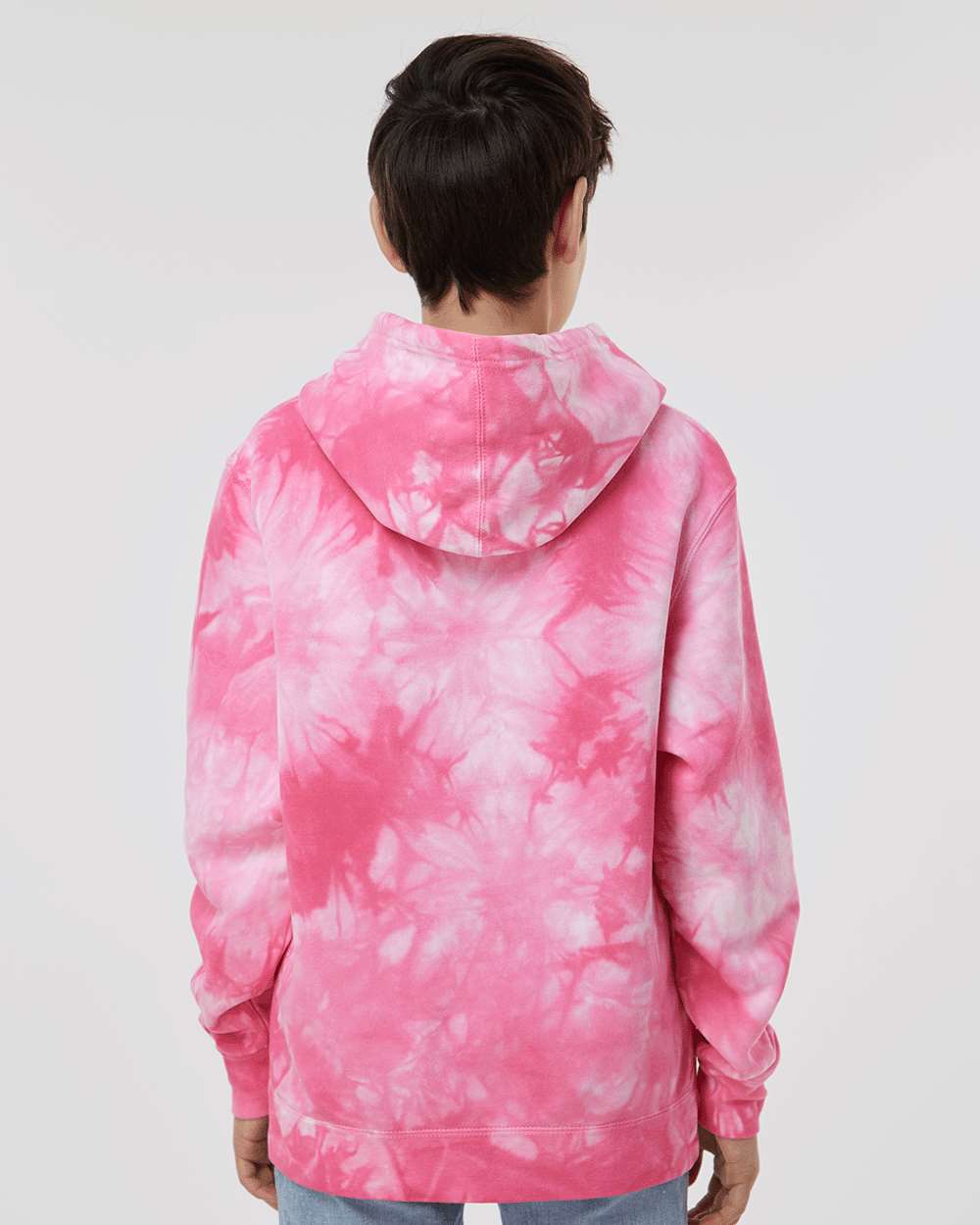 Youth Midweight Tie-Dyed Hooded Sweatshirt - OnModelBack - B03576102 - Tie Dye Pink