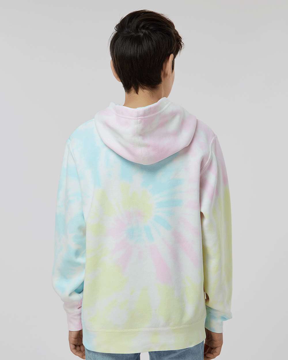 Youth Midweight Tie-Dyed Hooded Sweatshirt - OnModelBack - B03576112 - Tie Dye Sunset Swirl