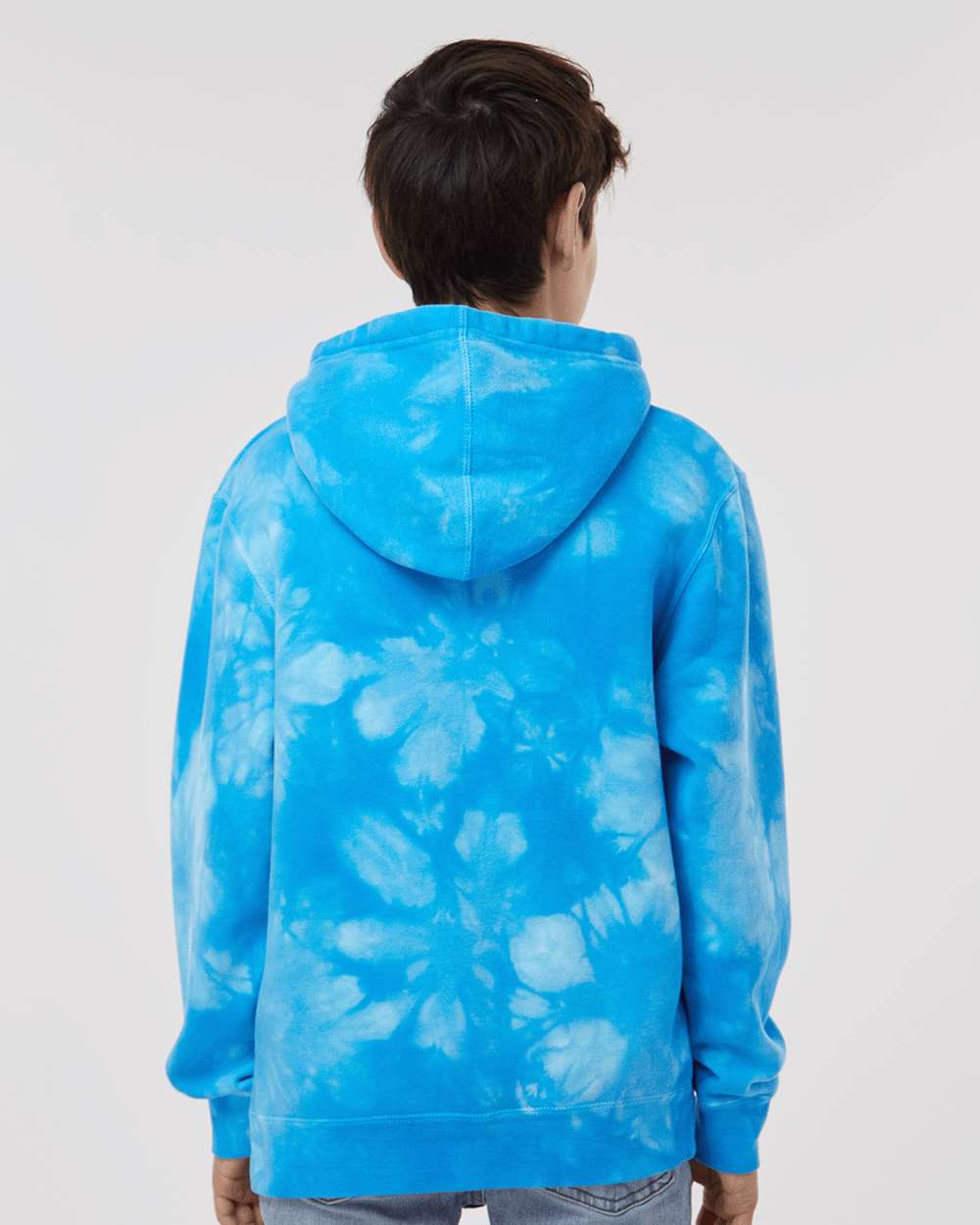 Youth Midweight Tie-Dyed Hooded Sweatshirt - OnModelBack - B03576252 - Tie Dye Aqua Blue
