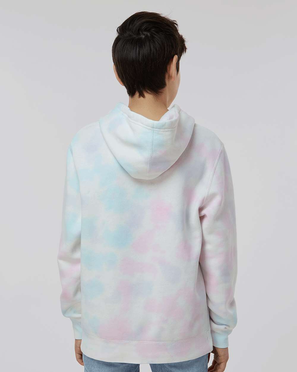 Youth Midweight Tie-Dyed Hooded Sweatshirt - OnModelBack - B03576302 - Tie Dye Cotton Candy