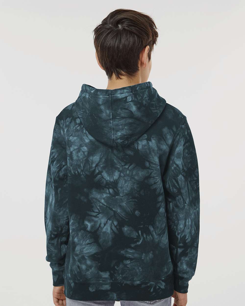 Youth Midweight Tie-Dyed Hooded Sweatshirt - OnModelBack - B03576502 - Tie Dye Black