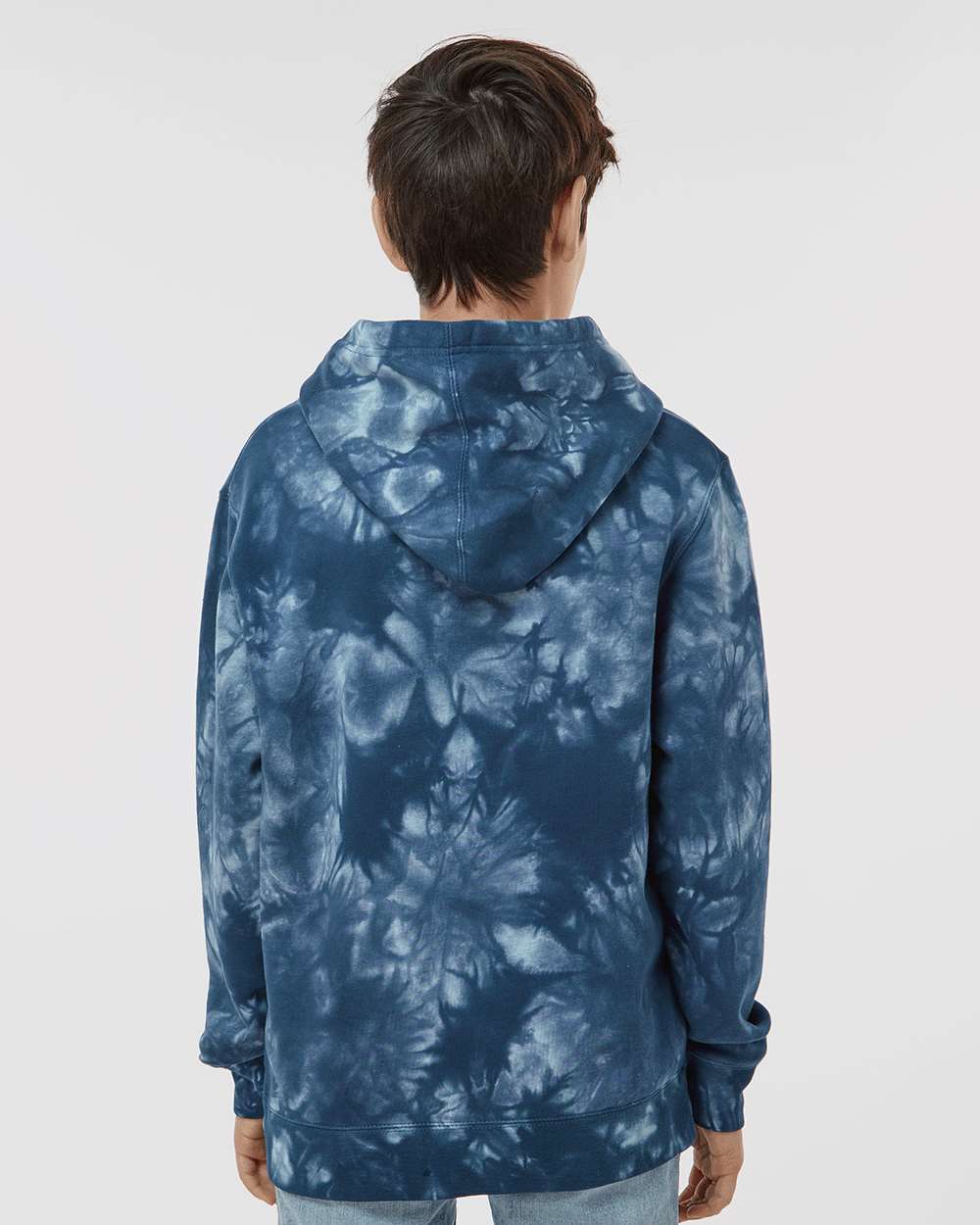 Youth Midweight Tie-Dyed Hooded Sweatshirt - OnModelBack - B03576652 - Tie Dye Navy