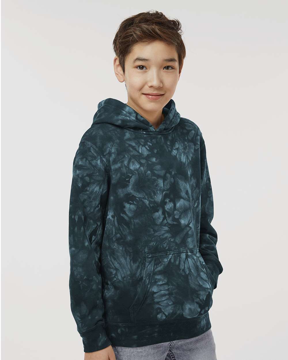 Youth Midweight Tie-Dyed Hooded Sweatshirt - OnModelSide - B03576502 - Tie Dye Black